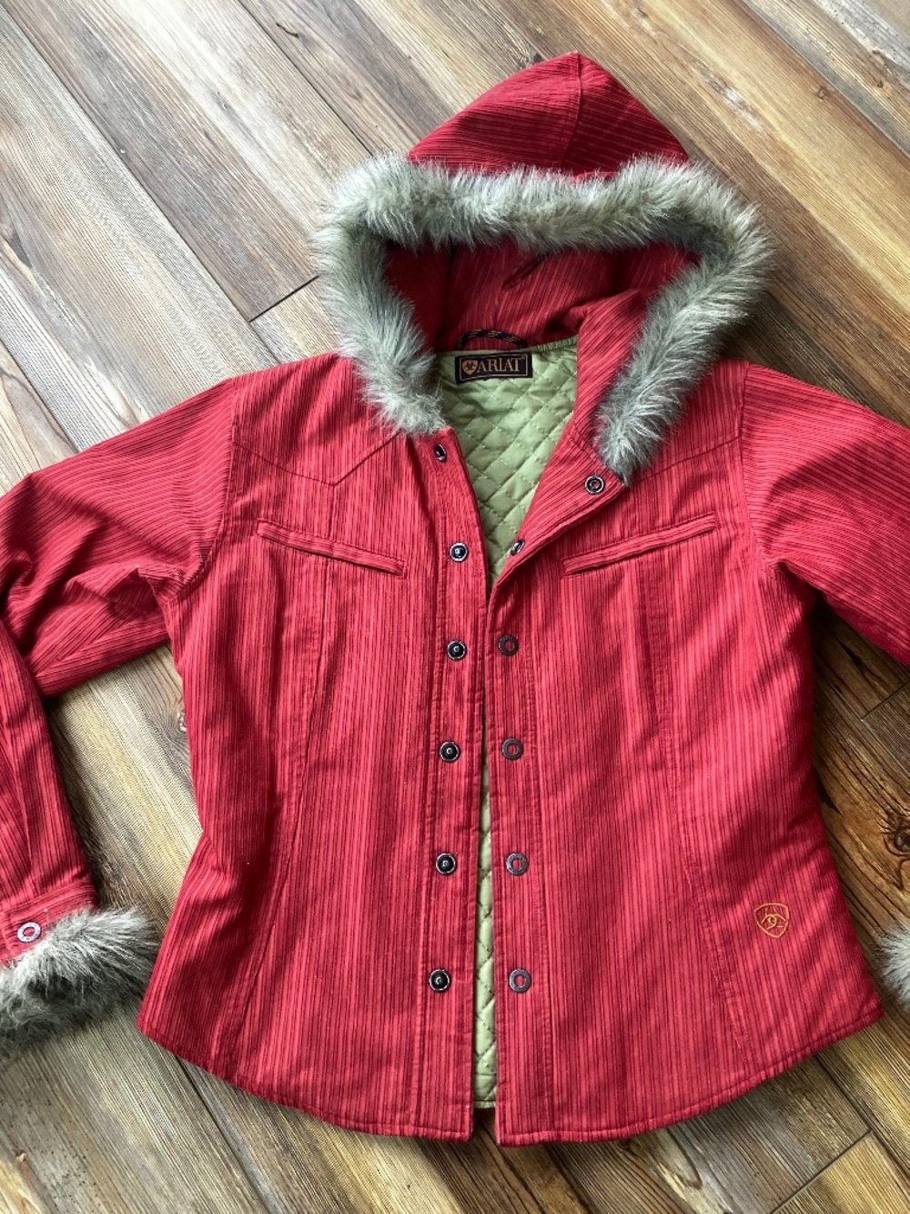 Ariat Womens S Corduroy Faux Fur Trim Jacket Quilted Liner, Western Pockets Red
